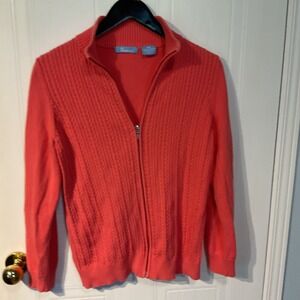 Penmans Cardigan Sweater Womens Medium Coral Excellent Cable Knit Full Zip